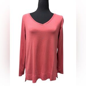 J. Jill Pink Rose Pima Cotton Long Sleeve V-Neck Top Size M